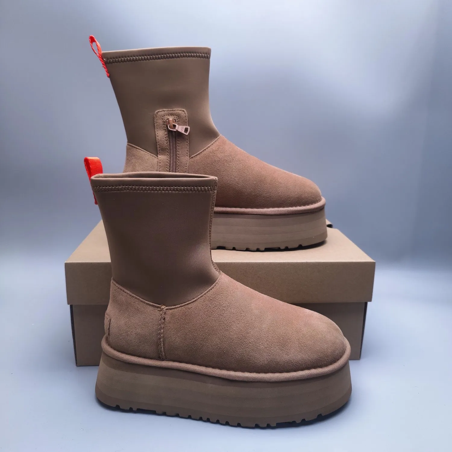 💰560 UGG sheepskin all-in-one snow boots 4031 Thick-soled elastic mid-cut casual style Color: Maroon Black Sand Size: 35-40
